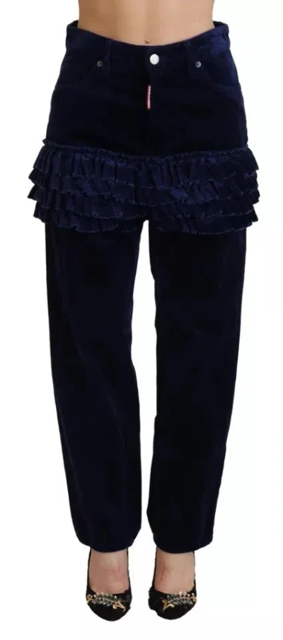 Pre-owned Dsquared2 Dsquared² Blue Ruffles Highwaist Cotton Denim Boston Fit Women's Pants ()