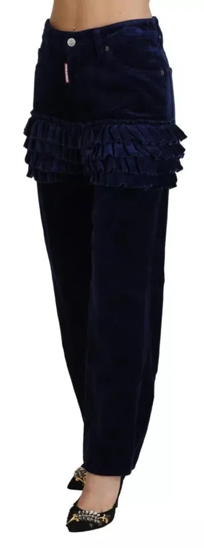 Pre-owned Dsquared2 Dsquared² Blue Ruffles Highwaist Cotton Denim Boston Fit Women's Pants ()