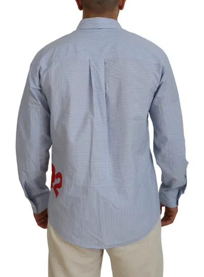 Pre-owned Dsquared2 Dsquared² Blue Stripes Logo Print Long Sleeves Formal Men's Shirt ()