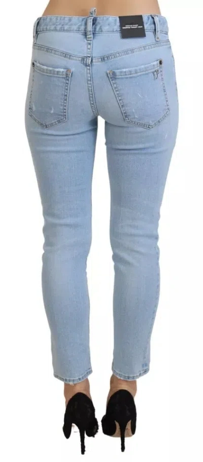 Pre-owned Dsquared² Blue Tattered Mid Waist Cropped Twiggy Denim Women's Jeans ()