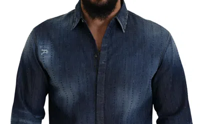 Pre-owned Dsquared2 Dsquared² Blue Tattered Crystal Embellished Denim Men's Shirt ()