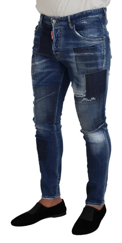 Pre-owned Dsquared2 Dsquared² Blue Washed Patchwork Skinny Men Denim Men's Jeans ()