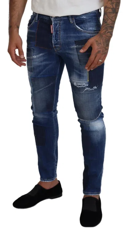 Pre-owned Dsquared2 Dsquared² Blue Washed Patchwork Skinny Men Denim Men's Jeans ()