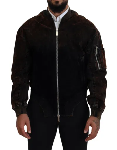 Pre-owned Dsquared2 Dsquared² Brown Cotton Bomber Zipper Pocket Sleeves Men's Jacket ()