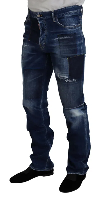Pre-owned Dsquared2 Dsquared² Blue Washed Patchwork Straight Fit Denim Men's Jeans ()