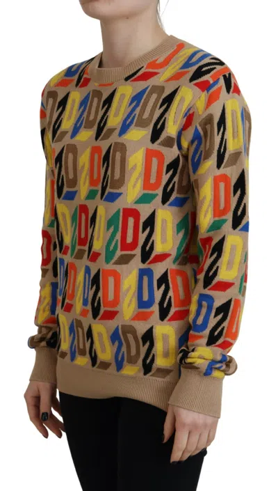 Pre-owned Dsquared2 Dsquared² Brown Cotton Long Sleeve Crew Neck Printed Women's Sweater ()