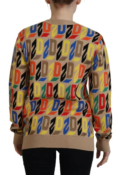 Pre-owned Dsquared2 Dsquared² Brown Cotton Long Sleeve Crew Neck Printed Women's Sweater ()