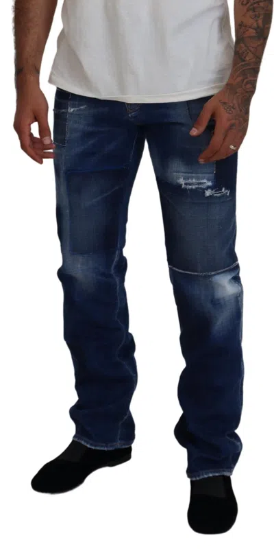 Pre-owned Dsquared2 Dsquared² Blue Washed Patchwork Straight Fit Denim Men's Jeans ()