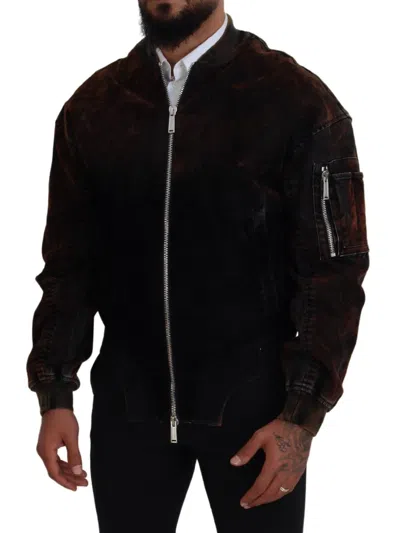 Pre-owned Dsquared2 Dsquared² Brown Cotton Bomber Zipper Pocket Sleeves Men's Jacket ()