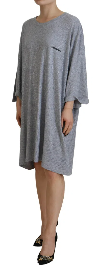 Pre-owned Dsquared2 Dsquared² Gray Crystal Embellished Cotton Long Sleeves Women's Dress ()