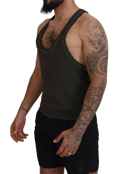 Dsquared2 Gray Cotton Linen Sleeveless Tank T-shirt In Gray