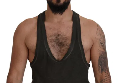 Dsquared2 Gray Cotton Linen Sleeveless Tank T-shirt In Gray
