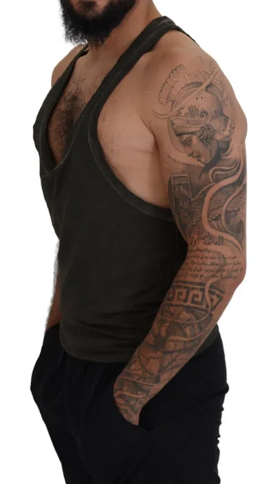 Dsquared2 Gray Cotton Linen Sleeveless Tank T-shirt In Gray