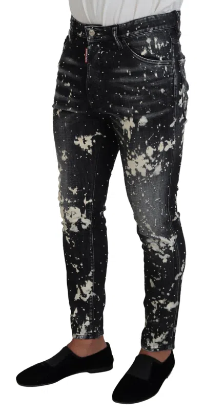 Pre-owned Dsquared2 Dsquared² Gray Wash White Splash Print Skinny Denim Men's Jeans ()