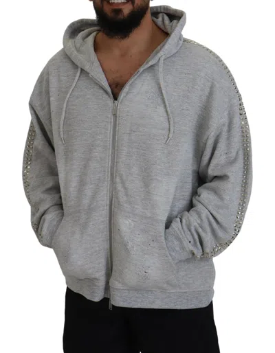 Pre-owned Dsquared2 Dsquared² Gray Hooded Printed Crystal Embellishment Men's Sweater ()