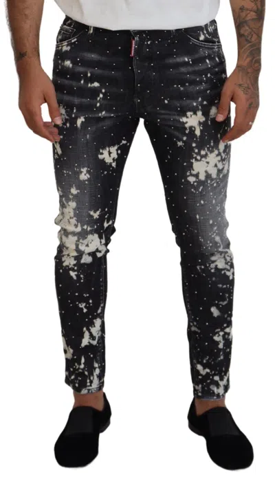 Pre-owned Dsquared2 Dsquared² Gray Wash White Splash Print Skinny Denim Men's Jeans ()