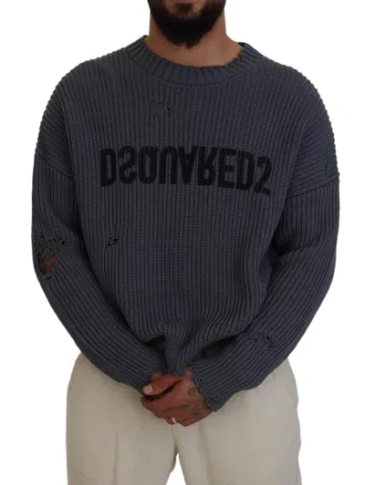 Pre-owned Dsquared2 Dsquared² Gray Men Tattered Knitted Pullover Men's Sweater ()