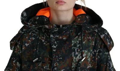 Pre-owned Dsquared2 Dsquared² Green Hooded Goth Camouflage Print Parka Coat Women's Jacket ()