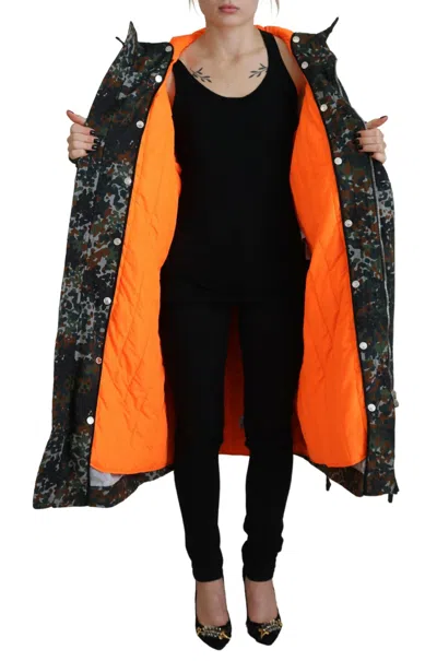 Pre-owned Dsquared2 Dsquared² Green Hooded Goth Camouflage Print Parka Coat Women's Jacket ()