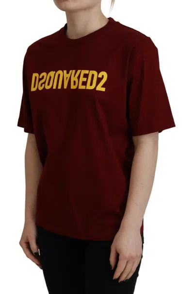 Pre-owned Dsquared2 Dsquared² Maroon Logo Cotton Crewneck Short Sleeve Tee Women's T-shirt ()