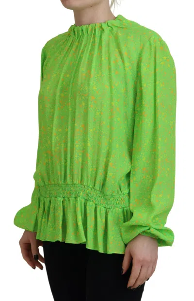 Pre-owned Dsquared2 Dsquared² Green Stars Print Viscose Long Sleeves Blouse Women's Top ()