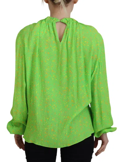 Pre-owned Dsquared2 Dsquared² Green Stars Print Viscose Long Sleeves Blouse Women's Top ()