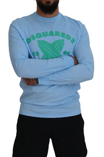 Pre-owned Dsquared2 Dsquared² Light Blue Printed Long Sleeves Men Men's Sweater ()