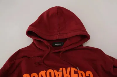 Pre-owned Dsquared2 Dsquared² Maroon Cotton Tattered Hooded Printed Pullover Men's Sweater ()