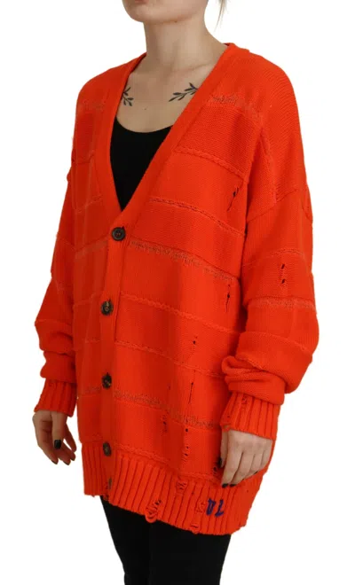Pre-owned Dsquared2 Dsquared² Orange Cotton Knitted Buttoned Cardigan Women's Sweater ()