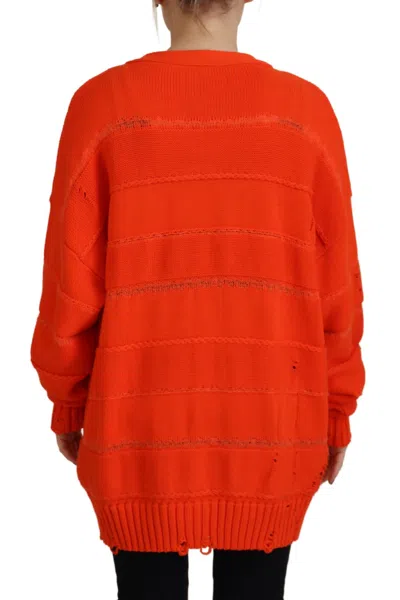 Pre-owned Dsquared² Orange Cotton Knitted Buttoned Cardigan Women's Sweater ()