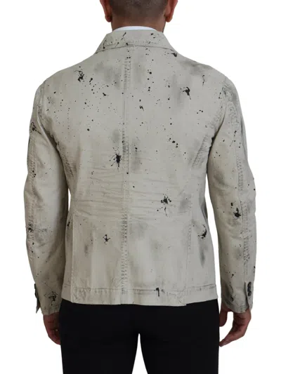 Pre-owned Dsquared2 Dsquared² Off White Black Splash Print Casual Denim Men's Jacket ()