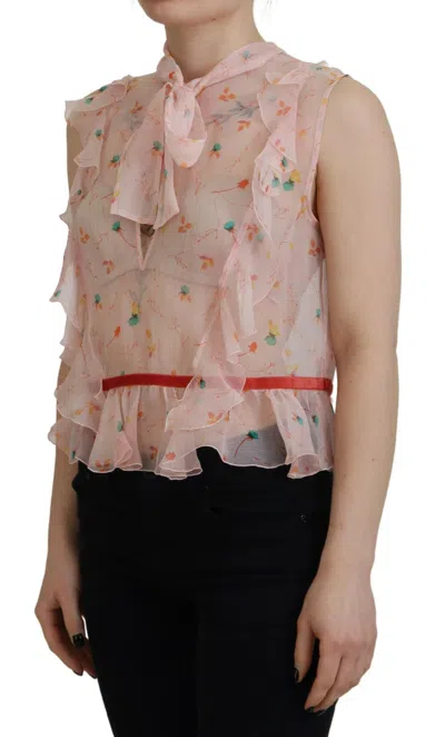 Pre-owned Dsquared2 Dsquared² Pink Floral Print Silk Sleeveless Ascot Collar Women's Top ()