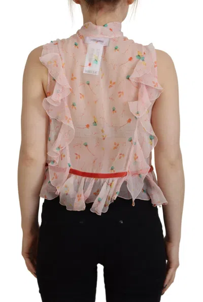 Pre-owned Dsquared2 Dsquared² Pink Floral Print Silk Sleeveless Ascot Collar Women's Top ()