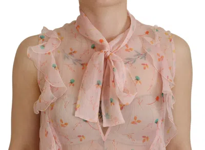 Pre-owned Dsquared2 Dsquared² Pink Floral Print Silk Sleeveless Ascot Collar Women's Top ()