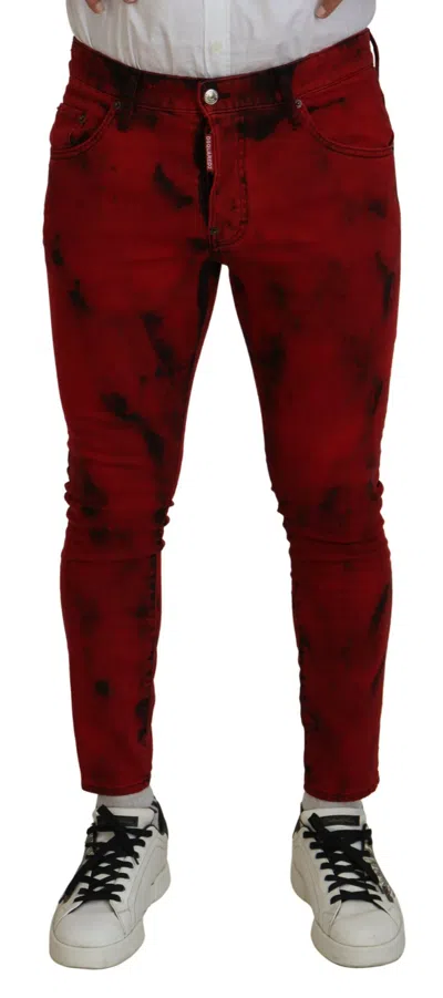 Pre-owned Dsquared2 Dsquared² Red Cotton Tie Dye Skinny Casual Denim Men's Jeans ()