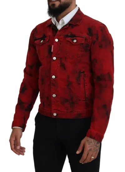 Pre-owned Dsquared2 Dsquared² Red Black Tie Dye Collared Men Denim Men's Jacket () In Black And Red