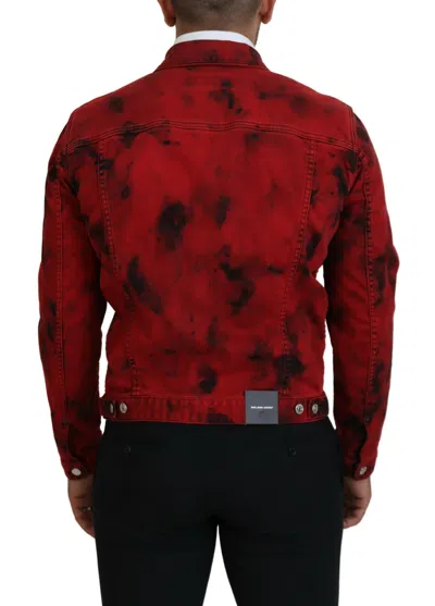 Pre-owned Dsquared2 Dsquared² Red Black Tie Dye Collared Men Denim Men's Jacket () In Black And Red