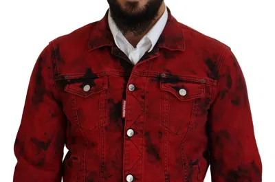 Pre-owned Dsquared2 Dsquared² Red Black Tie Dye Collared Men Denim Men's Jacket () In Black And Red