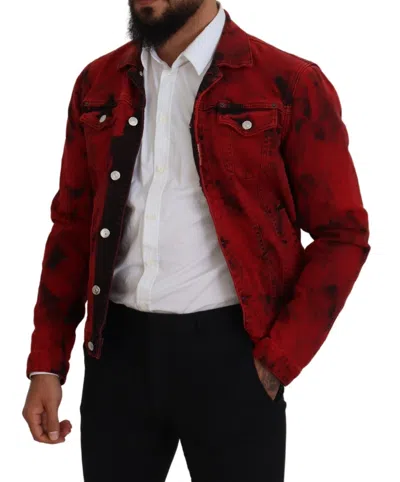 Pre-owned Dsquared2 Dsquared² Red Black Tie Dye Collared Men Denim Men's Jacket () In Black And Red