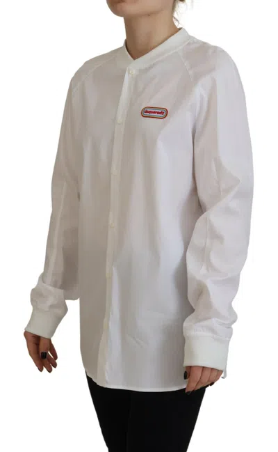 Pre-owned Dsquared2 Dsquared² White Cotton Button Down Long Sleeves Crewneck Women's Top ()