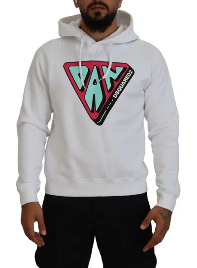 Pre-owned Dsquared2 Dsquared² White Cotton Hooded Printed Pullover Men's Sweater ()