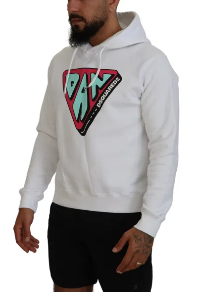 Pre-owned Dsquared2 Dsquared² White Cotton Hooded Printed Pullover Men's Sweater ()