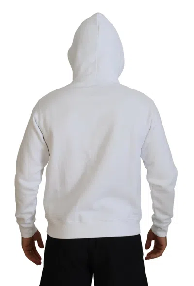 Pre-owned Dsquared2 Dsquared² White Cotton Hooded Printed Pullover Men's Sweater ()