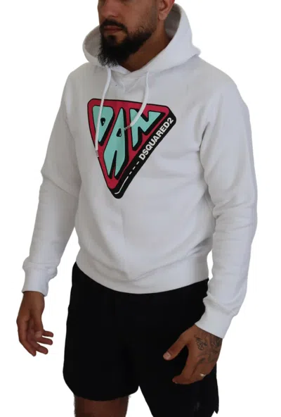 Pre-owned Dsquared2 Dsquared² White Cotton Hooded Printed Pullover Men's Sweater ()