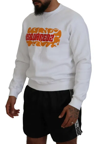 Pre-owned Dsquared2 Dsquared² White Cotton Printed Long Sleeves Pullover Men's Sweater ()