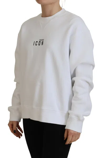 Pre-owned Dsquared2 Dsquared² White Cotton Printed Long Sleeve Crew Neck Women's Sweater ()