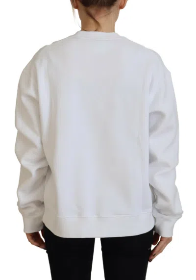 Pre-owned Dsquared2 Dsquared² White Cotton Printed Long Sleeve Crew Neck Women's Sweater ()