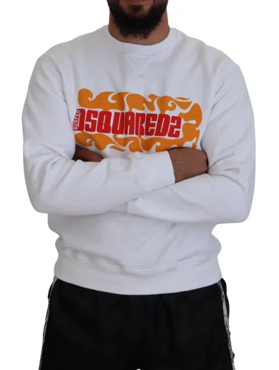 Pre-owned Dsquared2 Dsquared² White Cotton Printed Long Sleeves Pullover Men's Sweater ()