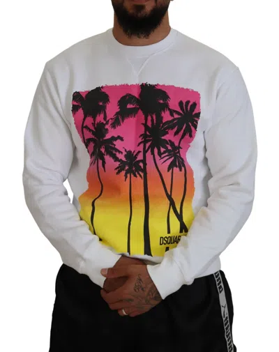 Pre-owned Dsquared2 Dsquared² White Cotton Printed Long Sleeves Pullover Men's Sweater ()