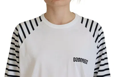Pre-owned Dsquared2 Dsquared² White Cotton Striped Crew Neck Short Sleeve Women's Sweater ()
